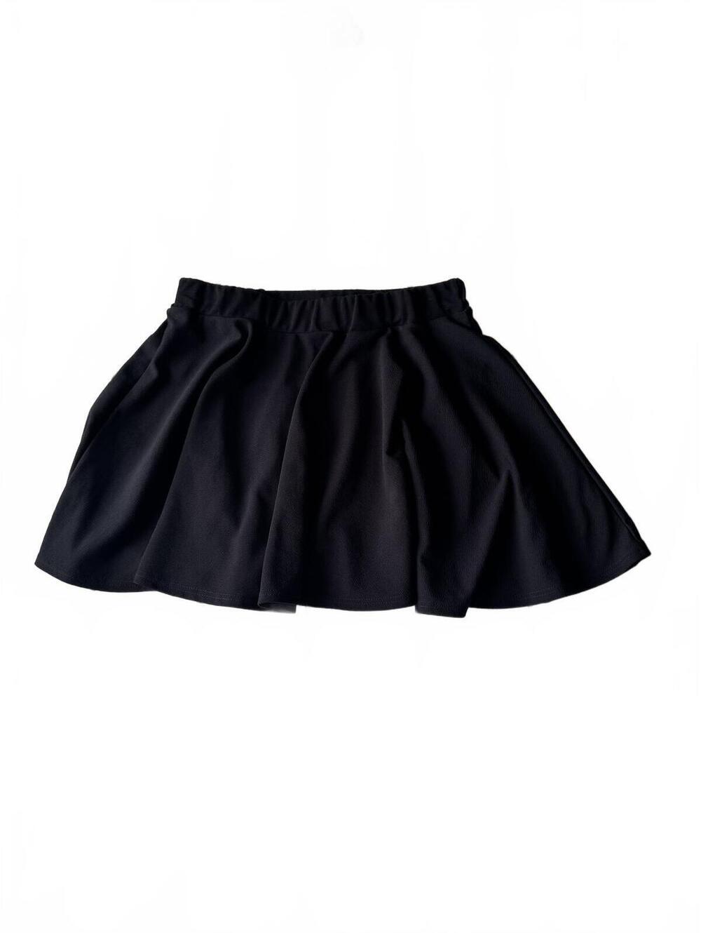 Black Elastic Waist Flared Skirt